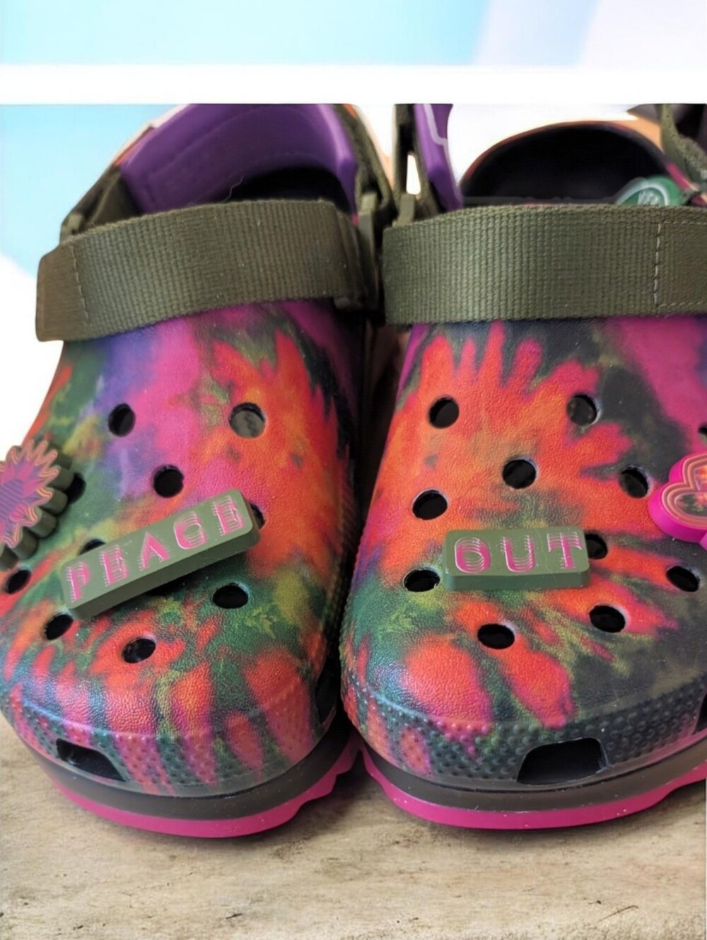 CROCS "Peace Out" Tie-Dye Clog in Pink, Purple & Green